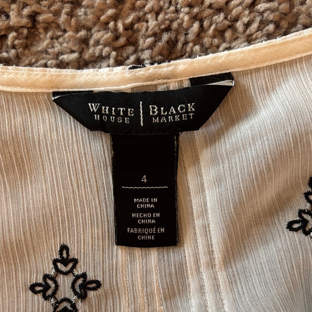 White House Black Market Cream Blouse with Black Detailing